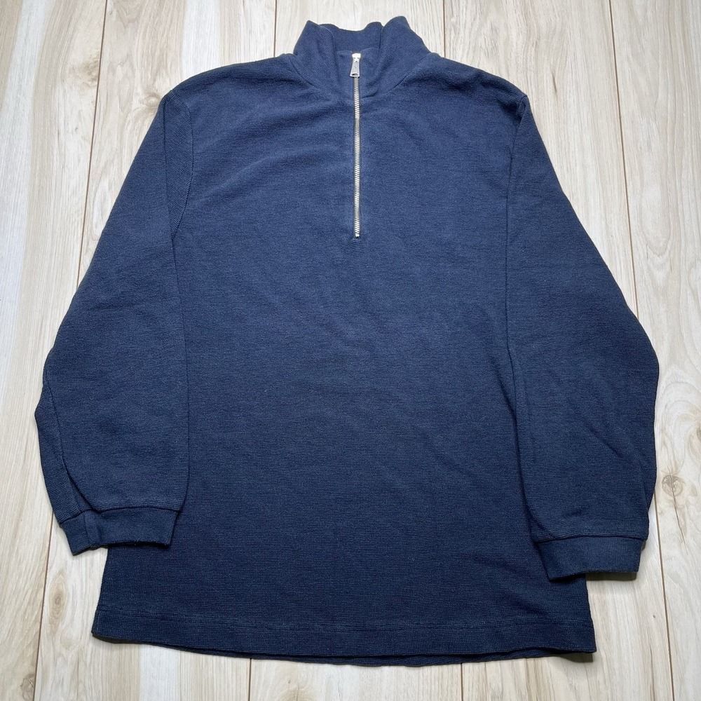 Crossley 1/4 Zip Cotton Cashmere Knit Sweater Womens Medium Navy Blue Italy